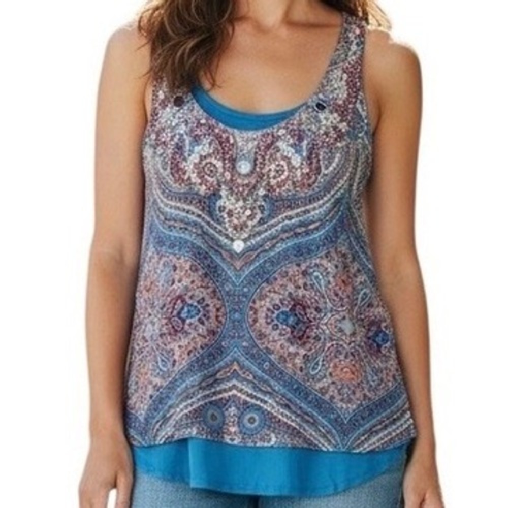 YOANA BARASCHI Beaded Paisley Print Tank‎ Top Women's Size Small Blue